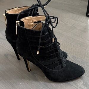 BCBG Black Lace-Up Heeled Boots in suede